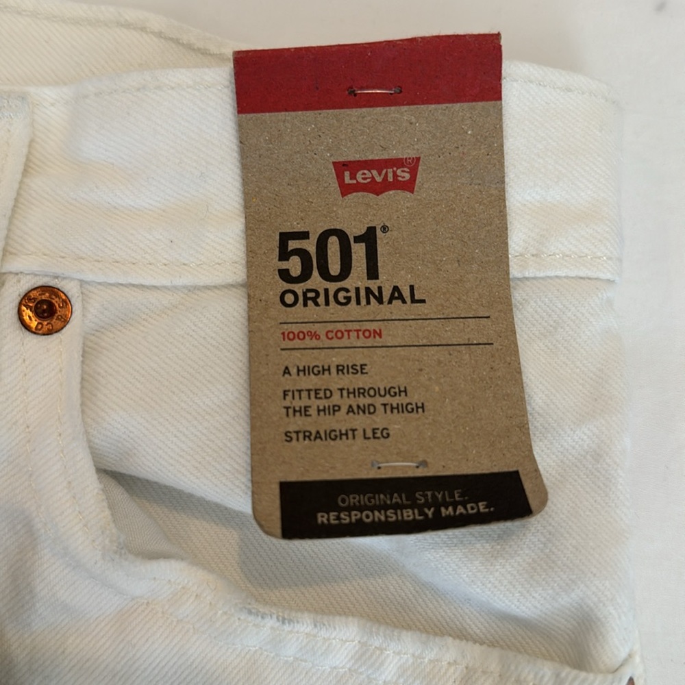 Women’s New 501 Levi’s Original/Straight Leg/Button Fly/High Rise/White/27x30 - Picture 3 of 7